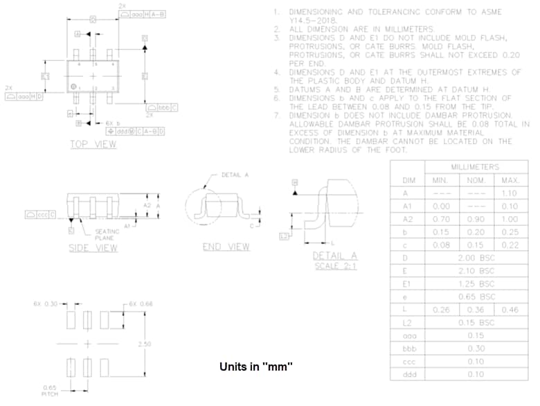 Mechanical Drawing - onsemi BC846BPDW1 Bipolar Transistors